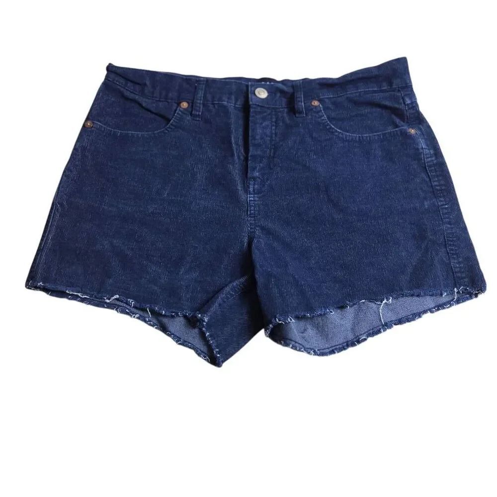 GAP Women's Stretch Corduroy Shorts w/4" Cutoff Leg, Mid-Rise Midi, Medieval Blu